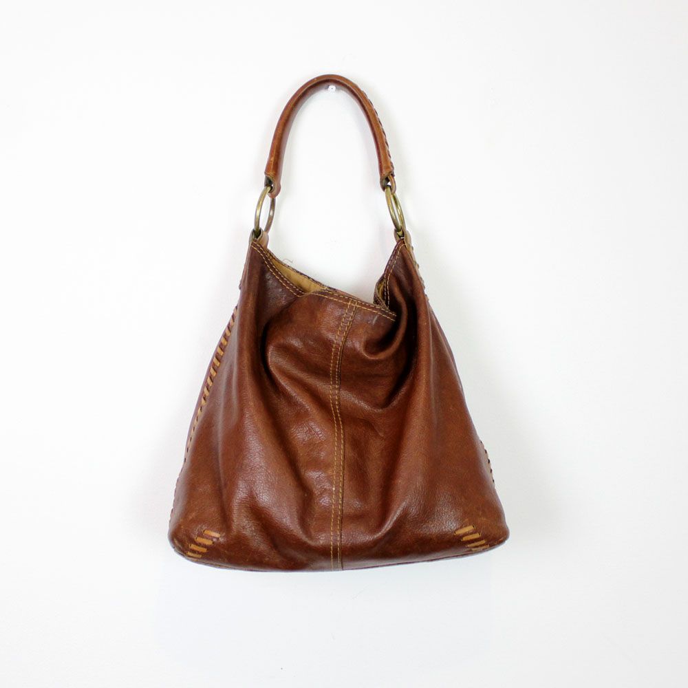 LUCKY BRAND slouch hobo bag • Dark Brown SADDLE LEATHER laced bohemian