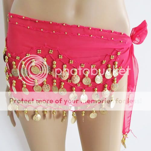 Belly Dancing Bellydance Coin Belt Hip Scarf Skirt Wrap Golden 3 Rows 