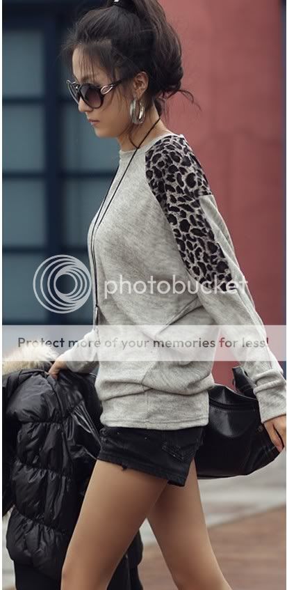   neck Leopard Shoulder Long Sleeve T shirt Tight Hips Tops 3150#  