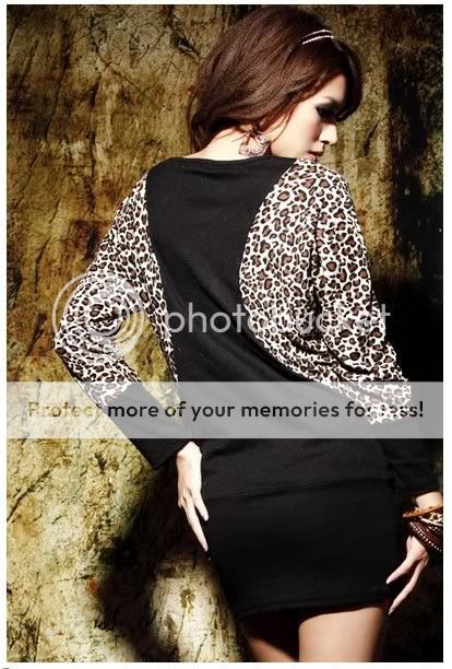 Autumn Leopard Sequins Dress Cotton Long Sleeve 3516#  